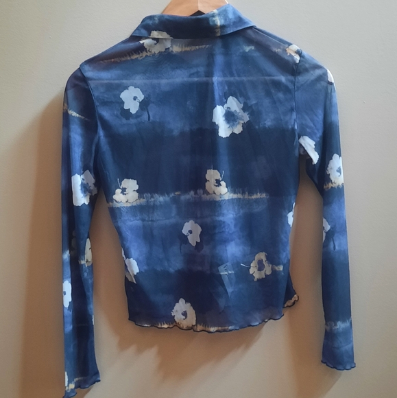 Sheer tropical flower button down -90s-2000s vintage top - Picture 4 of 4